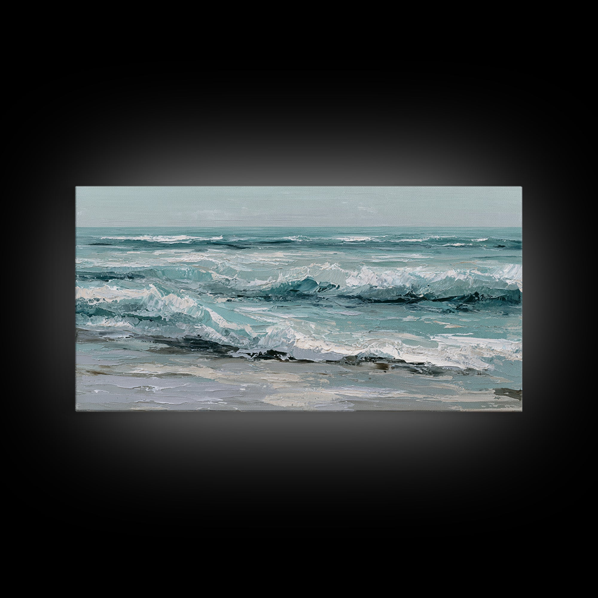 Stormy Ocean Wave Framed Canvas Print, Black and White Art, Minimalist Decor, Living Room Decor, Oil Painting, Monochrome, BAW-2x1-6