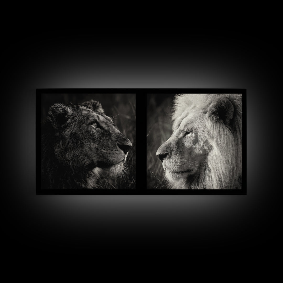 Dramatic Black and White Lion Portrait Canvas Print, Black and White Art, Printable Wall Art, Living Room Decor, Monochrome, BAW-2x1-61