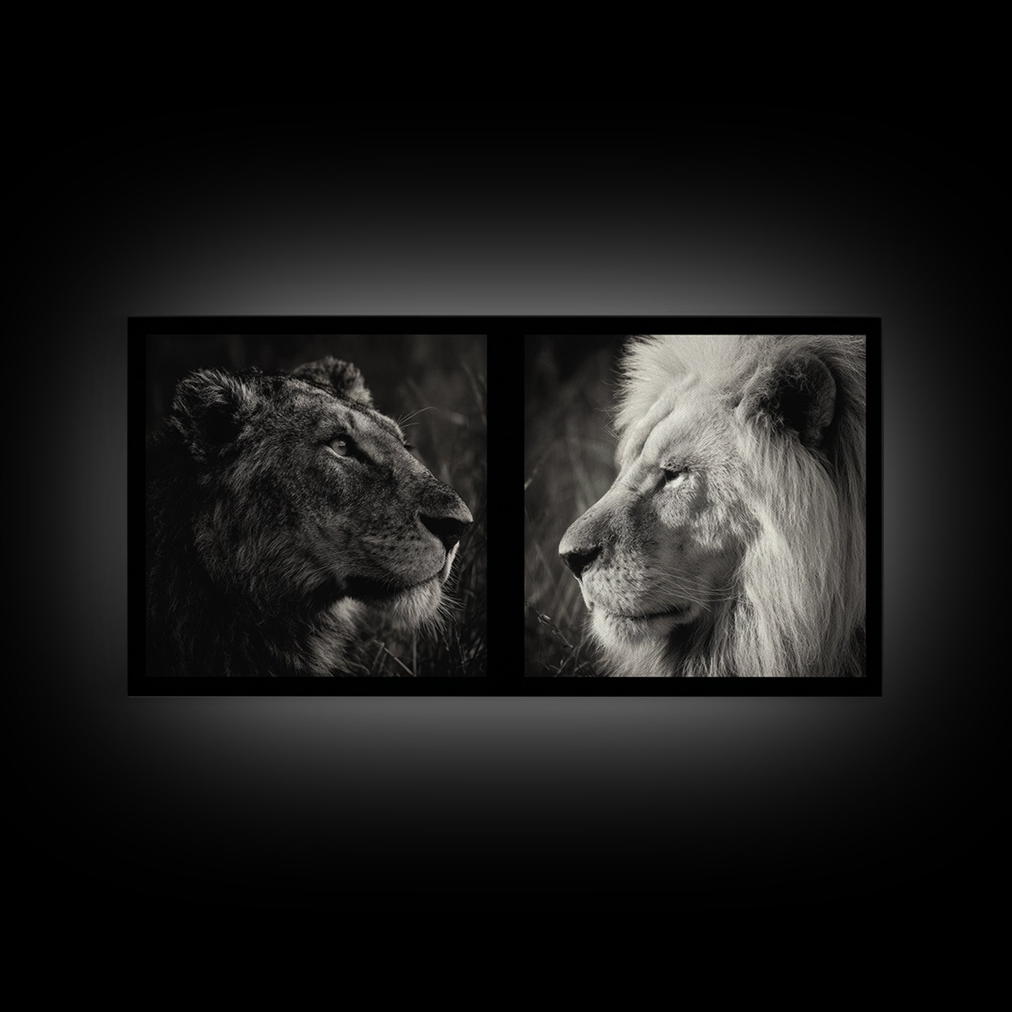 Dramatic Black and White Lion Portrait Canvas Print, Black and White Art, Printable Wall Art, Living Room Decor, Monochrome, BAW-2x1-61