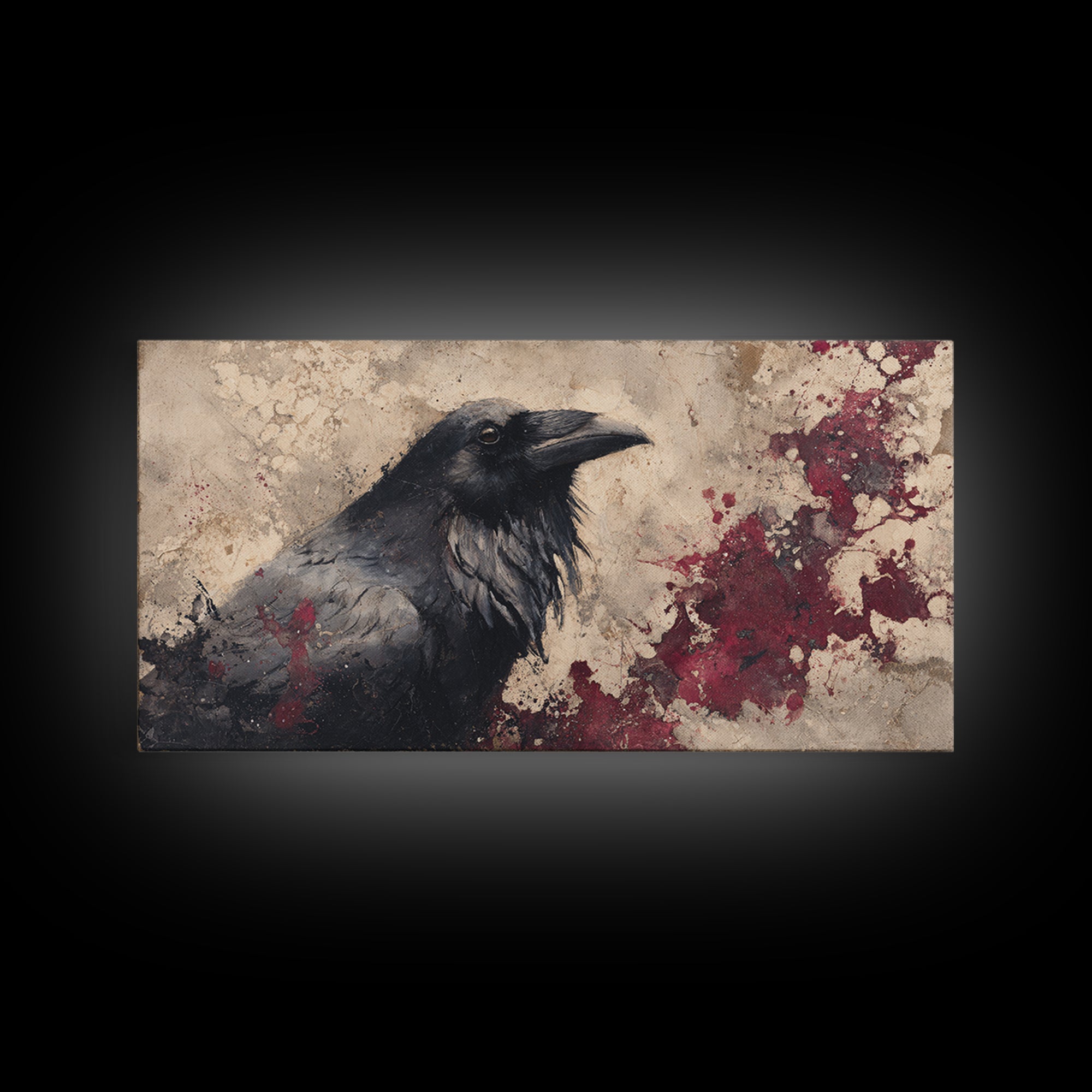 Ink Splatter Raven Composition Canvas Print, Black and White Art, Art Print, Living Room Decor, Fine Art, Monochrome, BAW-2x1-64