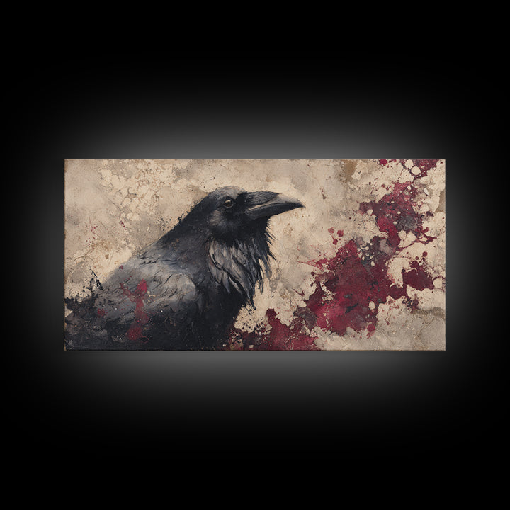 Ink Splatter Raven Composition Canvas Print, Black and White Art, Art Print, Living Room Decor, Fine Art, Monochrome, BAW-2x1-64