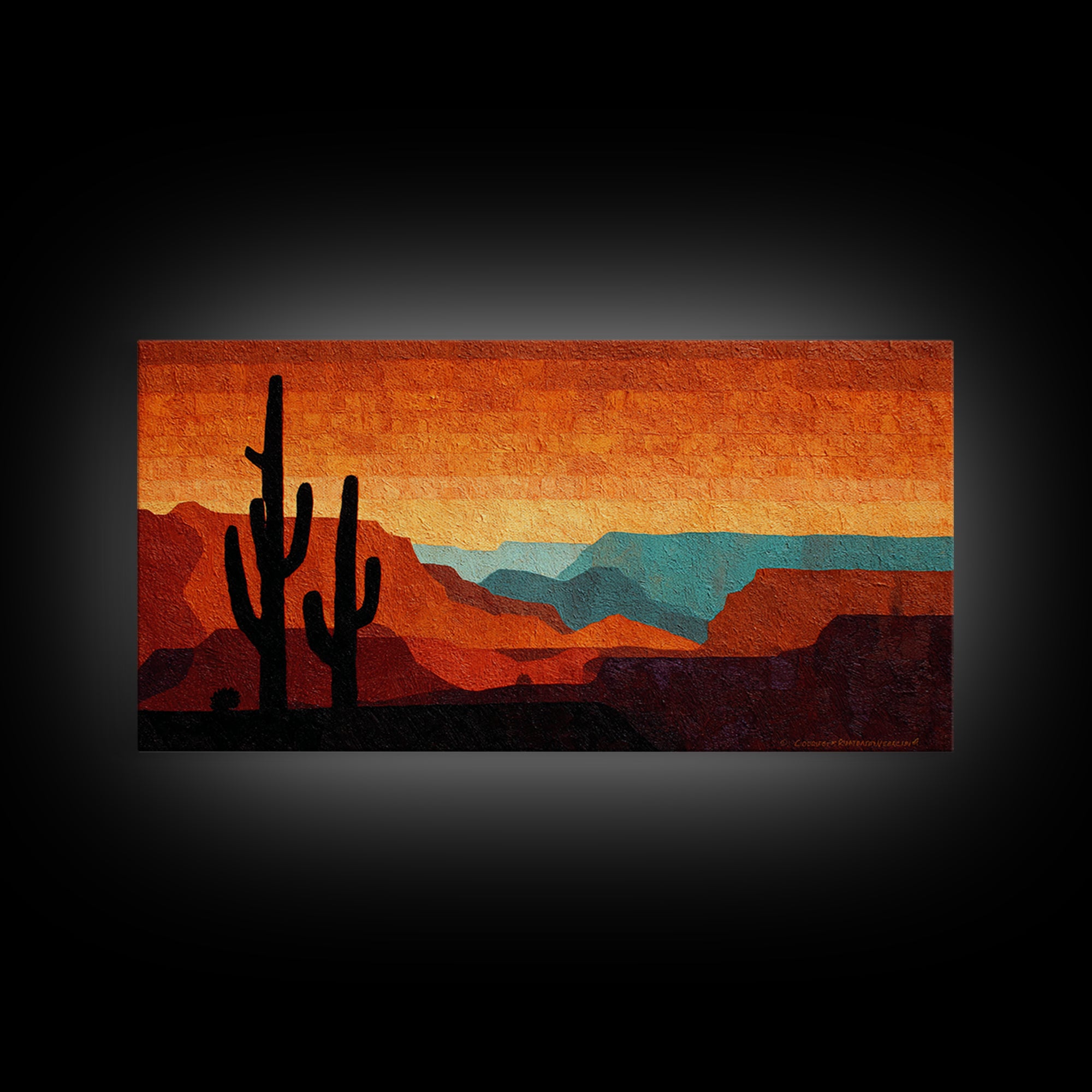 Monochrome Desert Cactus Silhouette Canvas Print, Black and White Art, Mid Century Modern, Living Room Decor, Monochrome, BAW-2x1-65