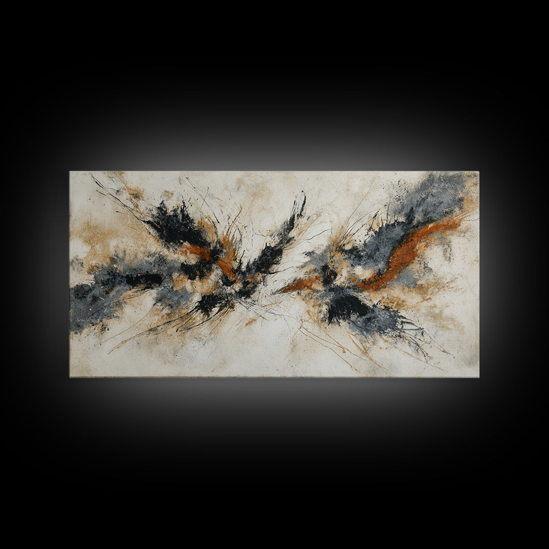 Abstract Charcoal Gestures on White Paper Canvas Print, Black and White Art, Printable, Living Room Decor, Monochrome, BAW-2x1-72