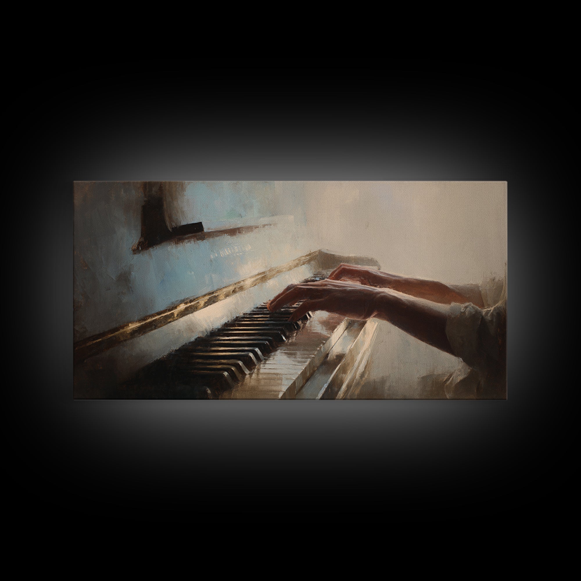 Piano Keys and Hands Framed Canvas Print, Black and White Art, Art Prints, Living Room Decor, Oil Painting, Monochrome, BAW-2x1-90