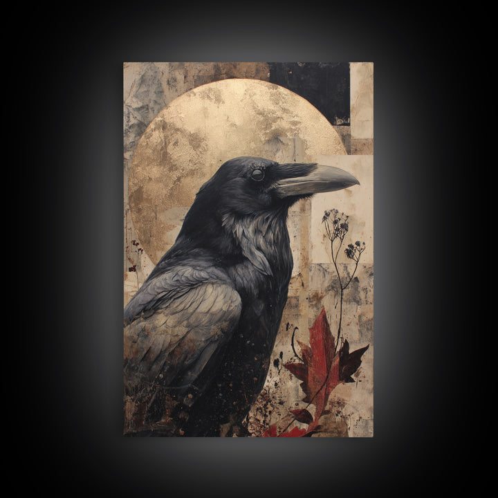 Ink Splatter Raven Composition Framed Canvas Print, Black and White Art, Halloween Decor, Living Room Decor, Monochrome, BAW-2x3-100