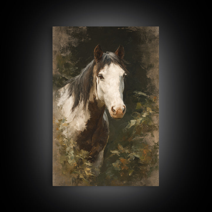 Black and White Wild Horse Portrait Canvas Print, Black and White Art, Printable Wall Art, Living Room Decor, Monochrome, BAW-2x3-13