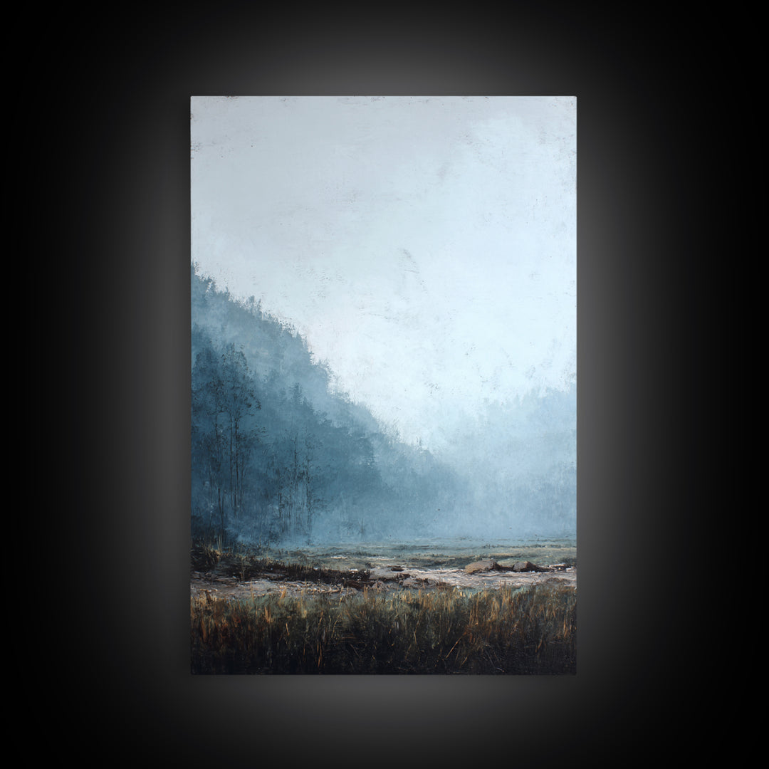 Moody Foggy Forest Canvas Print, Black and White Art, Minimalist Decor, Living Room Decor, Oil Painting, Monochrome, BAW-2x3-15