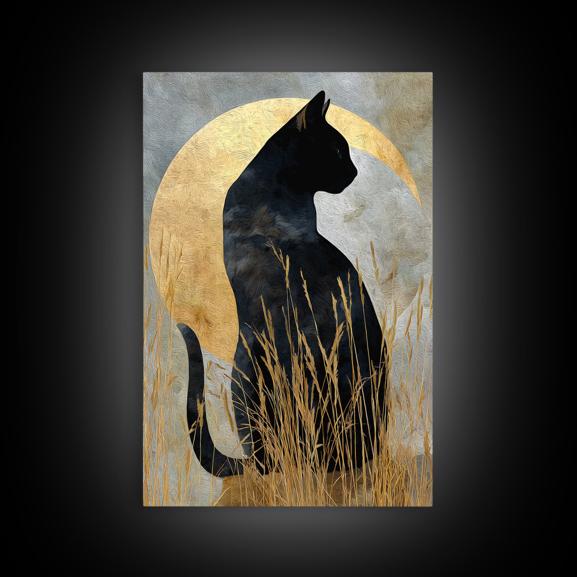 Black Cat Silhouette Framed Canvas Print, Black and White Art, Modern Decor, Living Room Decor, Fine Art, Monochrome, BAW-2x3-24