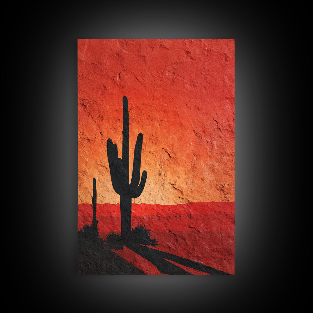 Monochrome Desert Cactus Silhouette Canvas Print, Black and White Art, Digital Art, Living Room Decor, Fine Art, Monochrome, BAW-2x3-29
