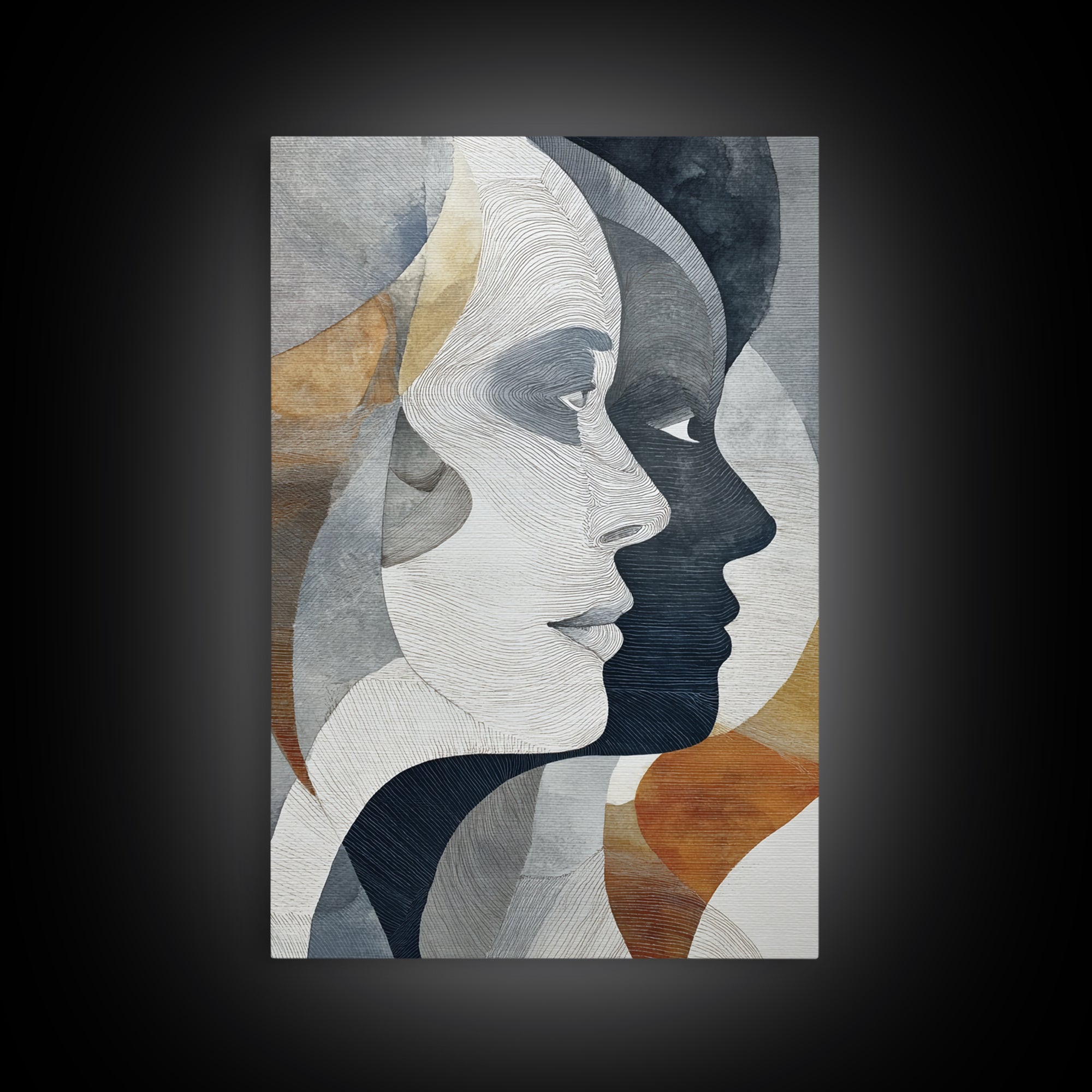 Monochrome Female Profile Framed Canvas Print, Black and White Art, Abstract Art, Living Room Decor, Monochrome, Cabin Decor, BAW-2x3-33