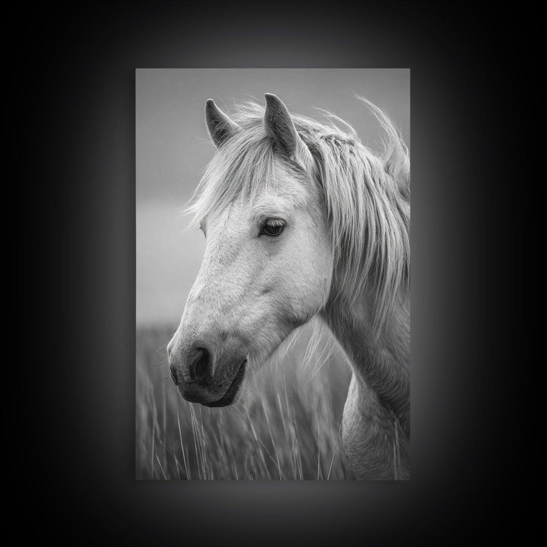 Black and White Wild Horse Portrait Canvas Print, Black and White Art, Printable Wall Art, Living Room Decor, Monochrome, BAW-2x3-37