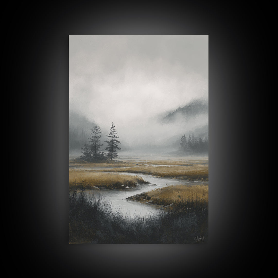 Moody Foggy Forest Canvas Print, Black and White Art, Printable, Living Room Decor, Fine Art, Monochrome, Living Room Wall Art, BAW-2x3-39