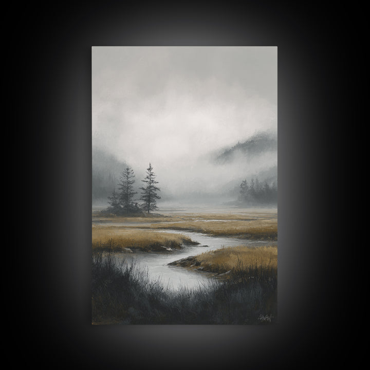 Moody Foggy Forest Canvas Print, Black and White Art, Printable, Living Room Decor, Fine Art, Monochrome, Living Room Wall Art, BAW-2x3-39