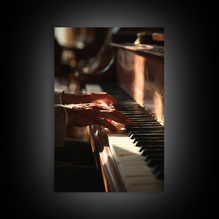 Piano Keys and Hands Canvas Print, Black and White Art, Digital Prints, Living Room Decor, Fine Art, Monochrome, Wood Wall Art, BAW-2x3-54