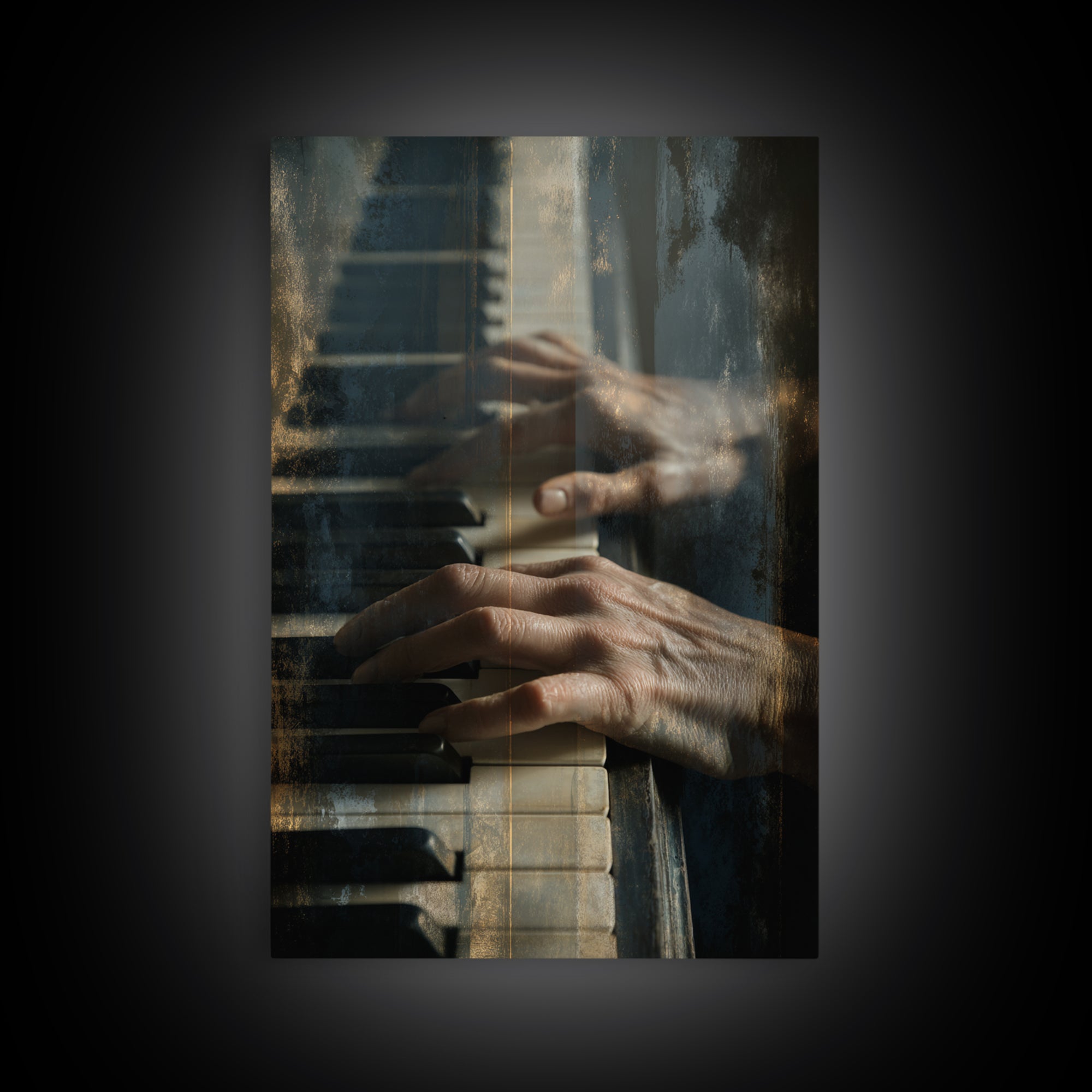 Piano Keys and Hands Framed Canvas Print, Black and White Art, Minimalist Decor, Living Room Decor, Fine Art, Monochrome, BAW-2x3-6