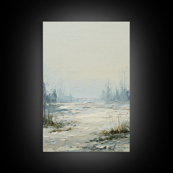 Misty Bridge Landscape Framed Canvas Print, Black and White Art, Printable Art, Living Room Decor, Fine Art, Monochrome, BAW-2x3-75