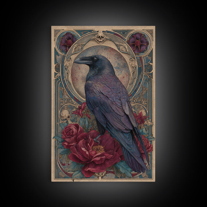 Ink Splatter Raven Composition Framed Canvas Print, Black and White Art, Photography Prints, Living Room Decor, Monochrome, BAW-2x3-76