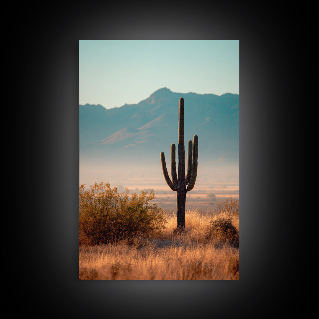 Monochrome Desert Cactus Silhouette Canvas Print, Black and White Art, Abstract Wall Art, Living Room Decor, Watercolor Art, BAW-2x3-77