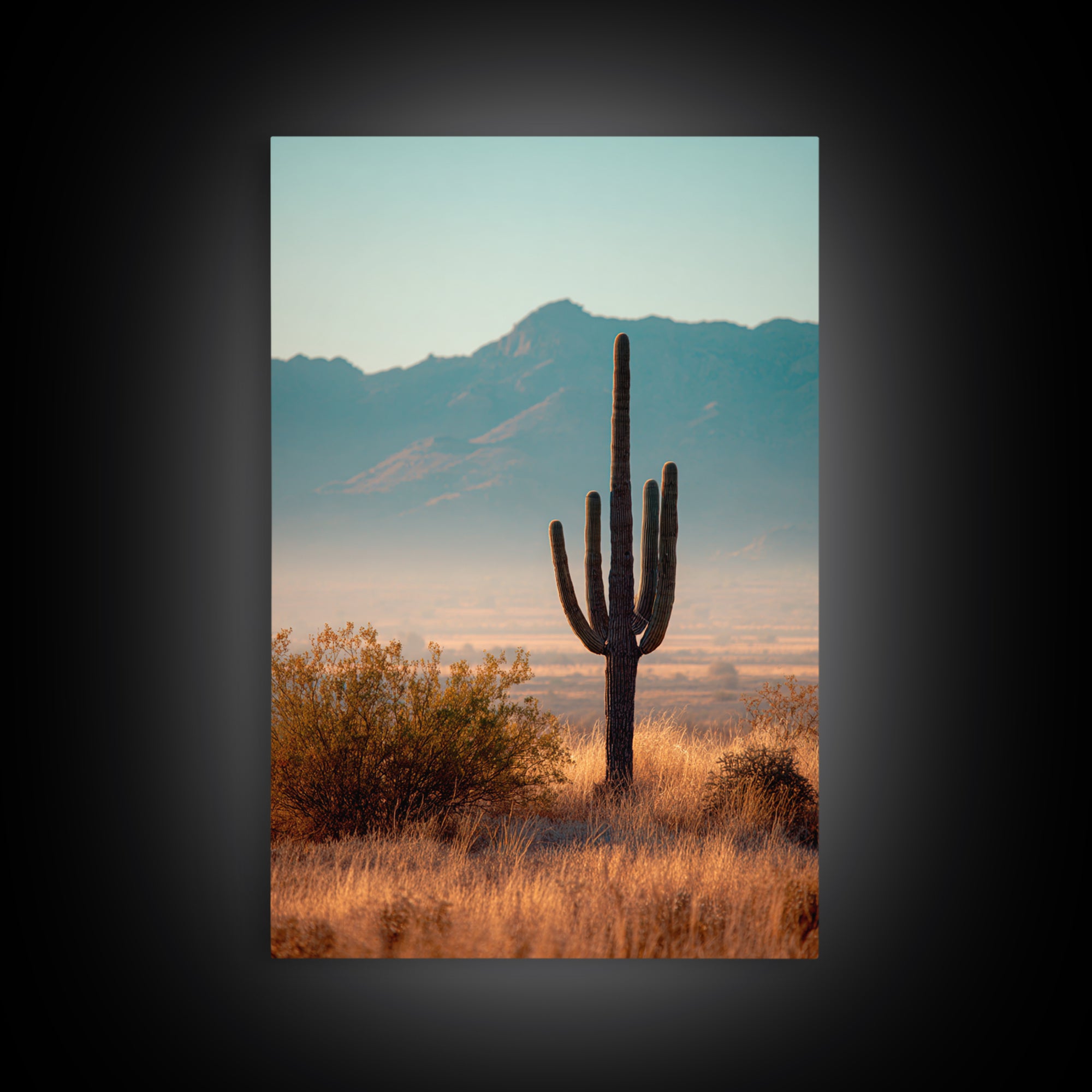 Monochrome Desert Cactus Silhouette Canvas Print, Black and White Art, Abstract Wall Art, Living Room Decor, Watercolor Art, BAW-2x3-77