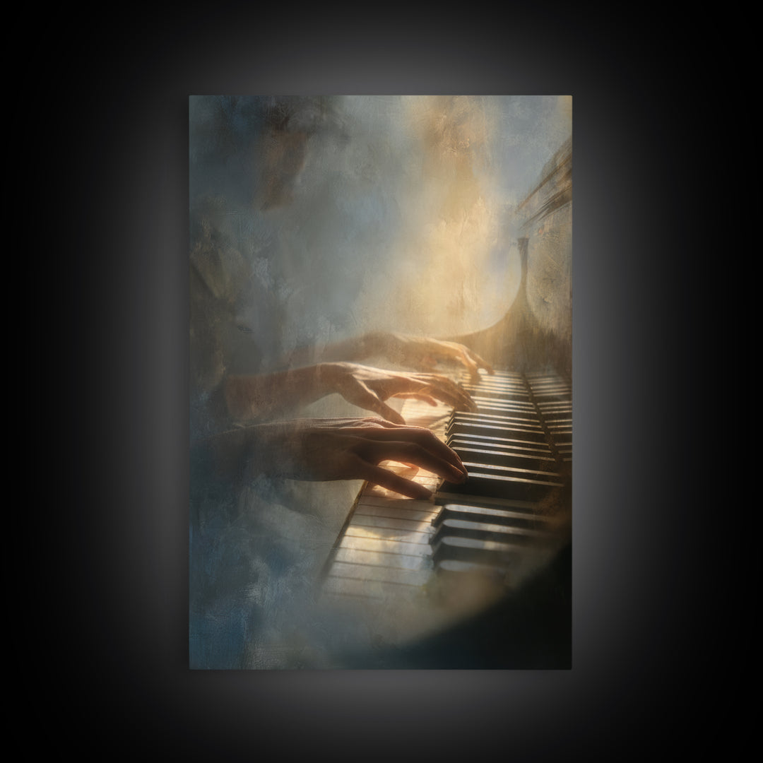 Piano Keys and Hands Framed Canvas Print, Black and White Art, Printable, Living Room Decor, Monochrome, Living Room Wall Art, BAW-2x3-78