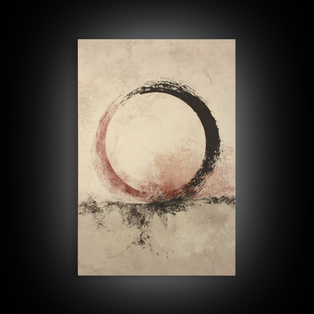 Large Circle and Line Abstract Framed Canvas Print, Black and White Art, Digital Art, Living Room Decor, Abstract Art, BAW-2x3-80