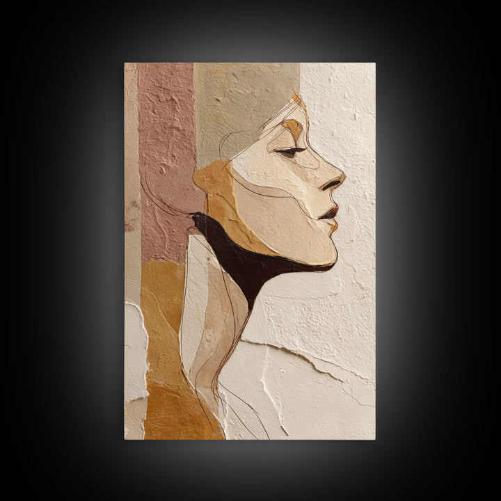 Monochrome Female Profile Canvas Print, Black and White Art, Printable, Living Room Decor, Abstract Art, Monochrome, BAW-2x3-9