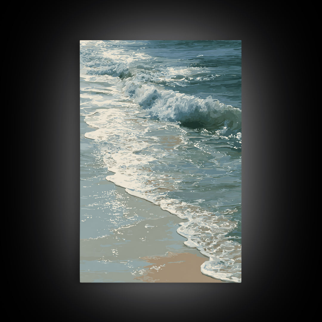 Stormy Ocean Wave Framed Canvas Print, Black and White Art, Gothic Decor, Living Room Decor, Oil Painting, Monochrome, BAW-2x3-90