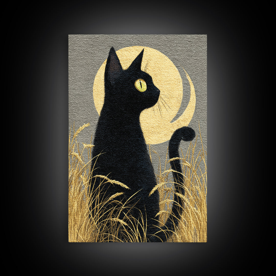 Black Cat Silhouette Canvas Print, Black and White Art, Printable Art, Living Room Decor, Fine Art, Monochrome, Gallery Decor, BAW-2x3-96