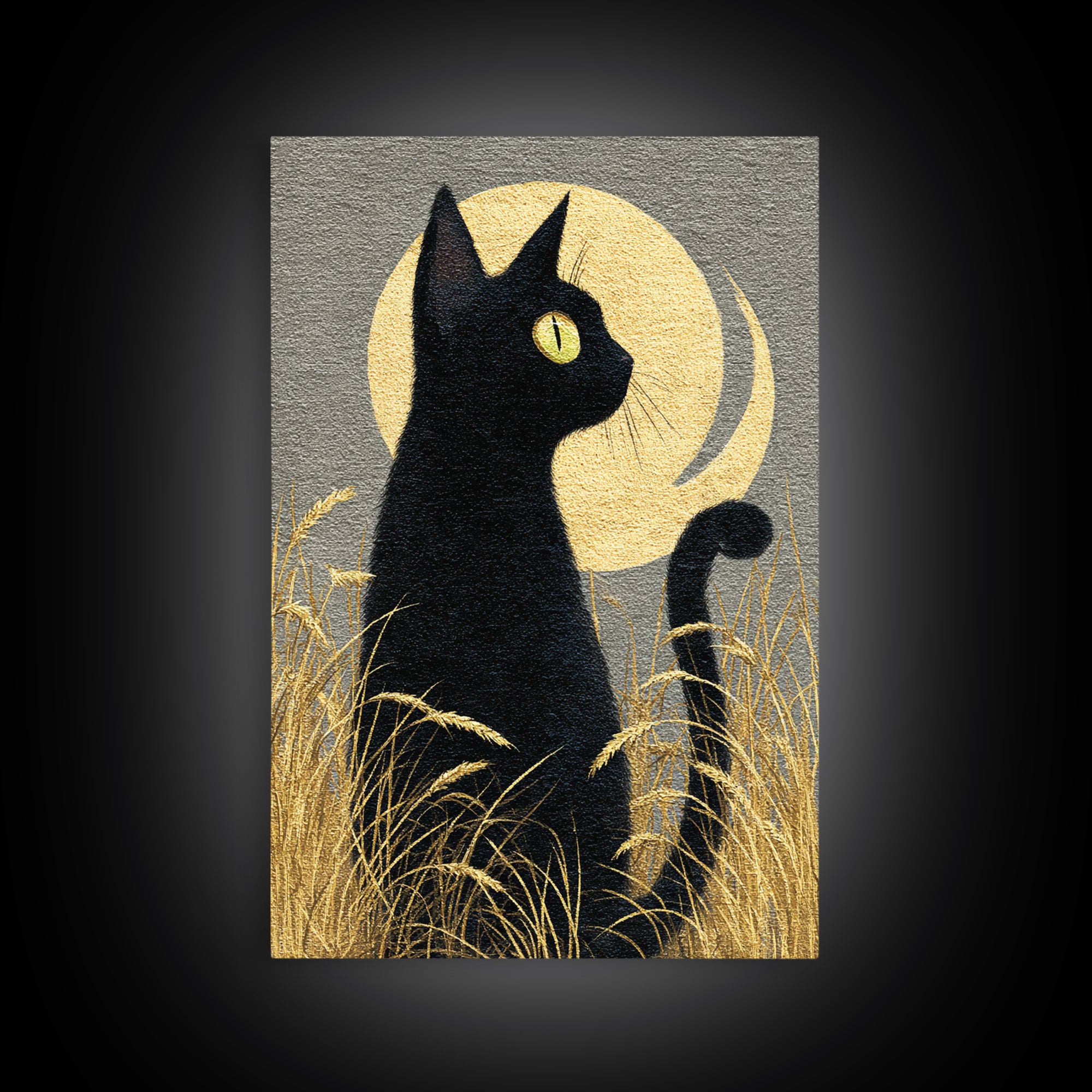 Black Cat Silhouette Canvas Print, Black and White Art, Printable Art, Living Room Decor, Fine Art, Monochrome, Gallery Decor, BAW-2x3-96