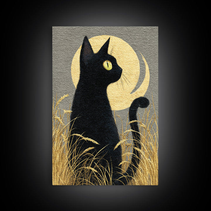 Black Cat Silhouette Canvas Print, Black and White Art, Printable Art, Living Room Decor, Fine Art, Monochrome, Gallery Decor, BAW-2x3-96