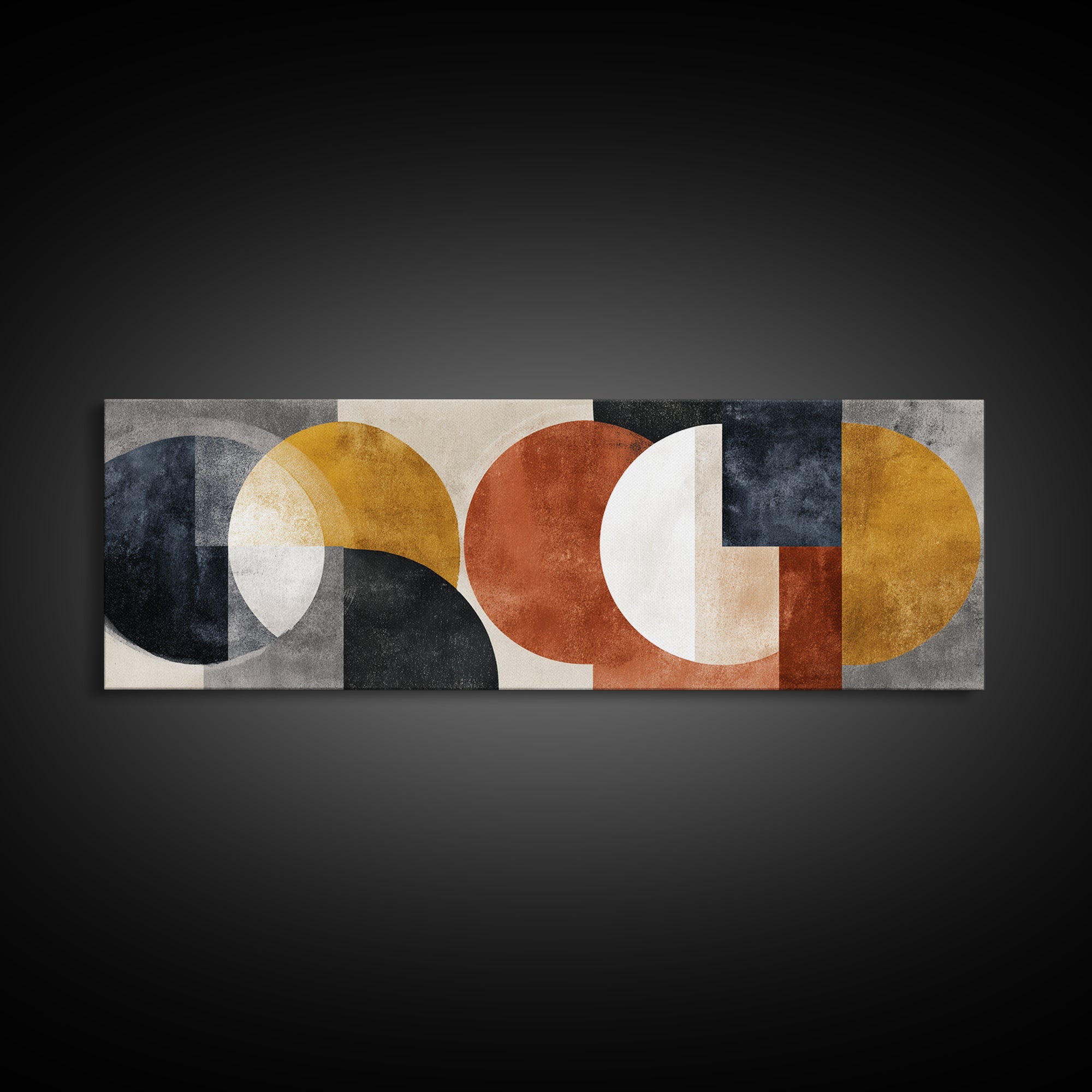 Geometric Bauhaus Grayscale Shapes Framed Canvas Print, Black and White Art, Print, Living Room Decor, Abstract Art, Monochrome, BAW-3x1-10