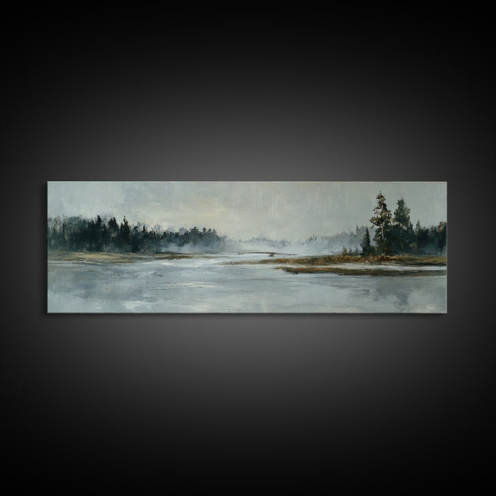 Misty Bridge Landscape Canvas Print, Black and White Art, Photo Prints, Living Room Decor, Watercolor Art, Monochrome, BAW-3x1-11