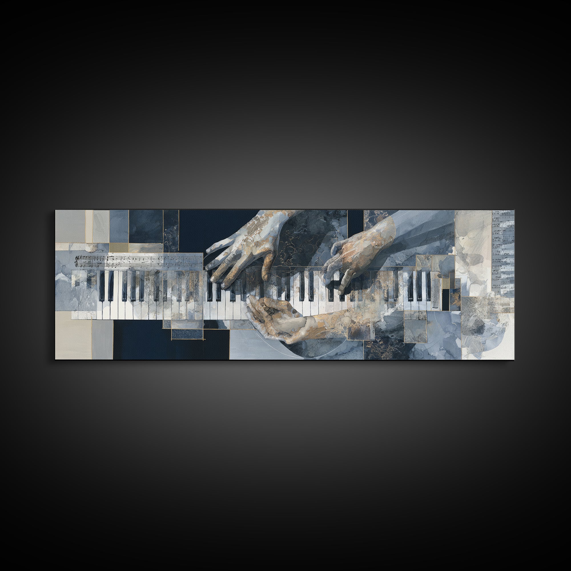 Piano Keys and Hands Canvas Print, Black and White Art, Modern Decor, Living Room Decor, Fine Art, Monochrome, Wall Decor, BAW-3x1-14