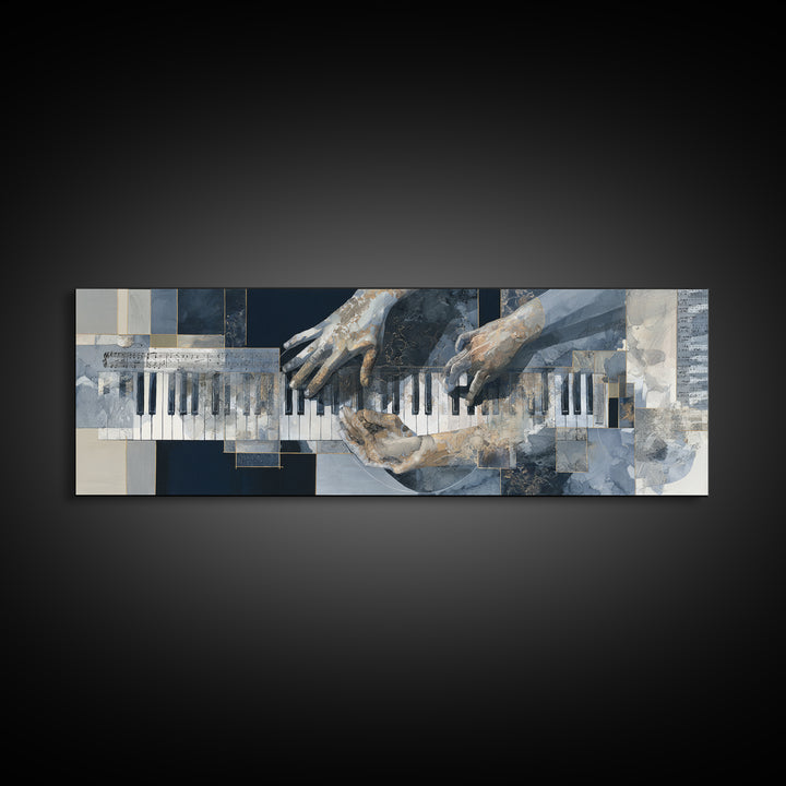 Piano Keys and Hands Canvas Print, Black and White Art, Modern Decor, Living Room Decor, Fine Art, Monochrome, Wall Decor, BAW-3x1-14