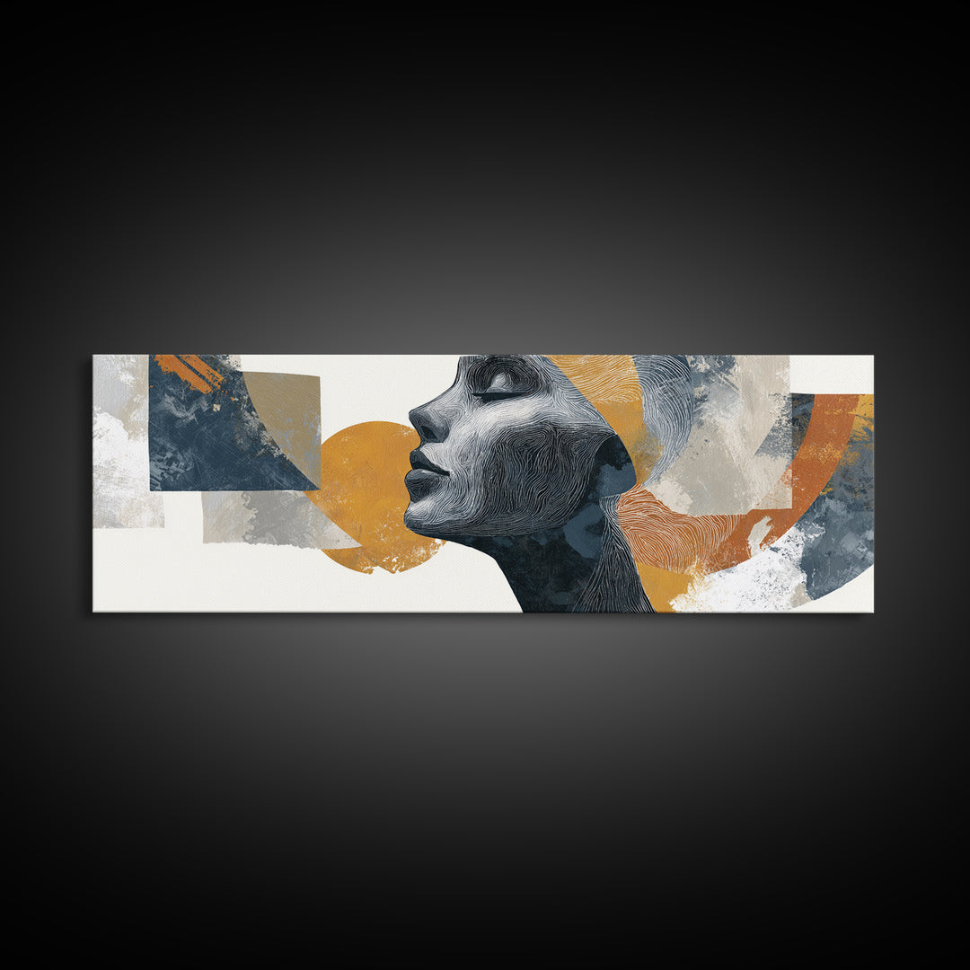 Monochrome Female Profile Framed Canvas Print, Black and White Art, Retro Wall Art, Living Room Decor, Abstract Art, Monochrome, BAW-3x1-17