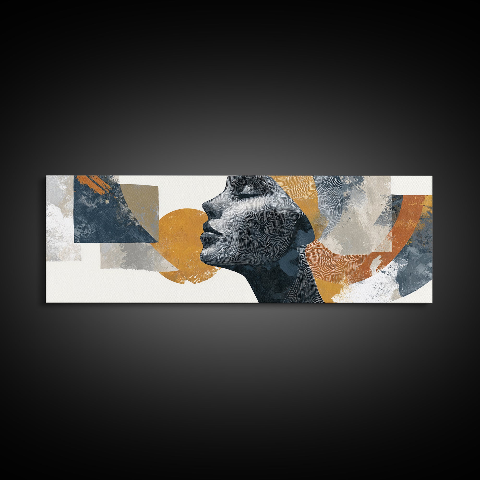 Monochrome Female Profile Framed Canvas Print, Black and White Art, Retro Wall Art, Living Room Decor, Abstract Art, Monochrome, BAW-3x1-17