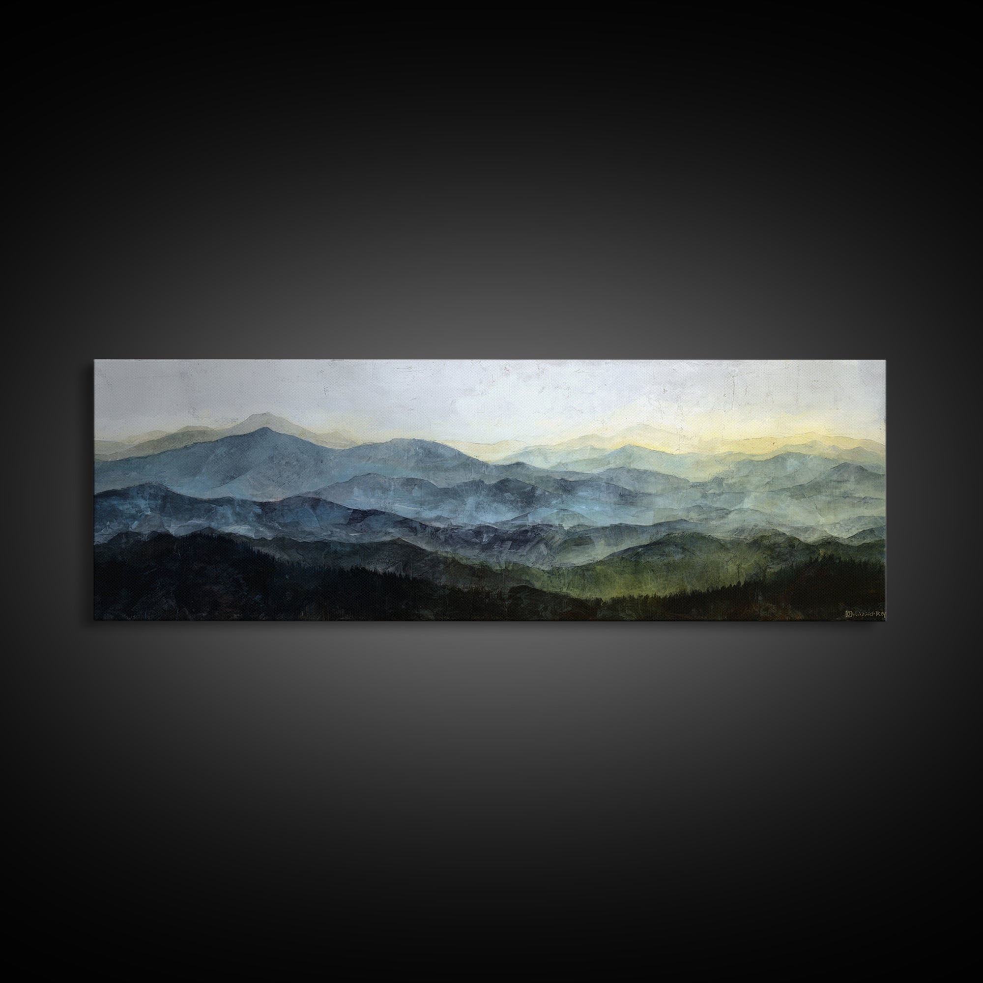 Black Ink Mountain Range Framed Canvas Print, Black and White Art, Large Wall Art, Living Room Decor, Fine Art, Monochrome, BAW-3x1-18