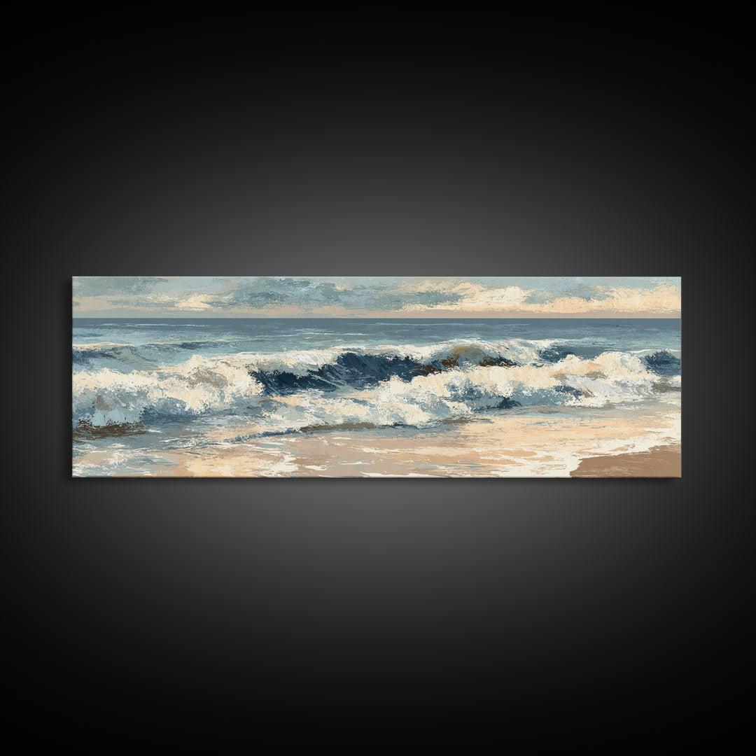 Stormy Ocean Wave Framed Canvas Print, Black and White Art, Printable, Living Room Decor, Monochrome, Living Room Wall Art, BAW-3x1-2
