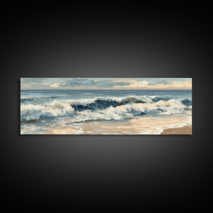 Stormy Ocean Wave Framed Canvas Print, Black and White Art, Printable, Living Room Decor, Monochrome, Living Room Wall Art, BAW-3x1-2