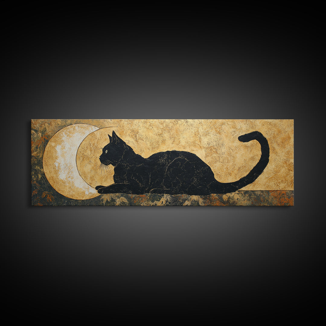 Black Cat Silhouette Framed Canvas Print, Black and White Art, Photo Prints, Living Room Decor, Watercolor Art, Monochrome, BAW-3x1-32