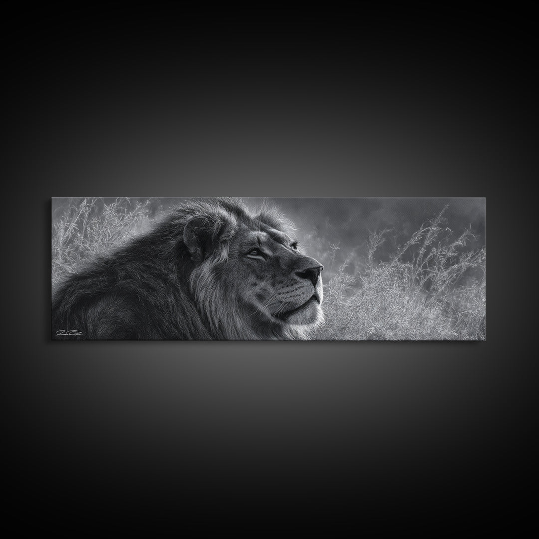 Dramatic Black and White Lion Portrait Canvas Print, Black and White Art, Canvas Print, Living Room Decor, Fine Art, Monochrome, BAW-3x1-33
