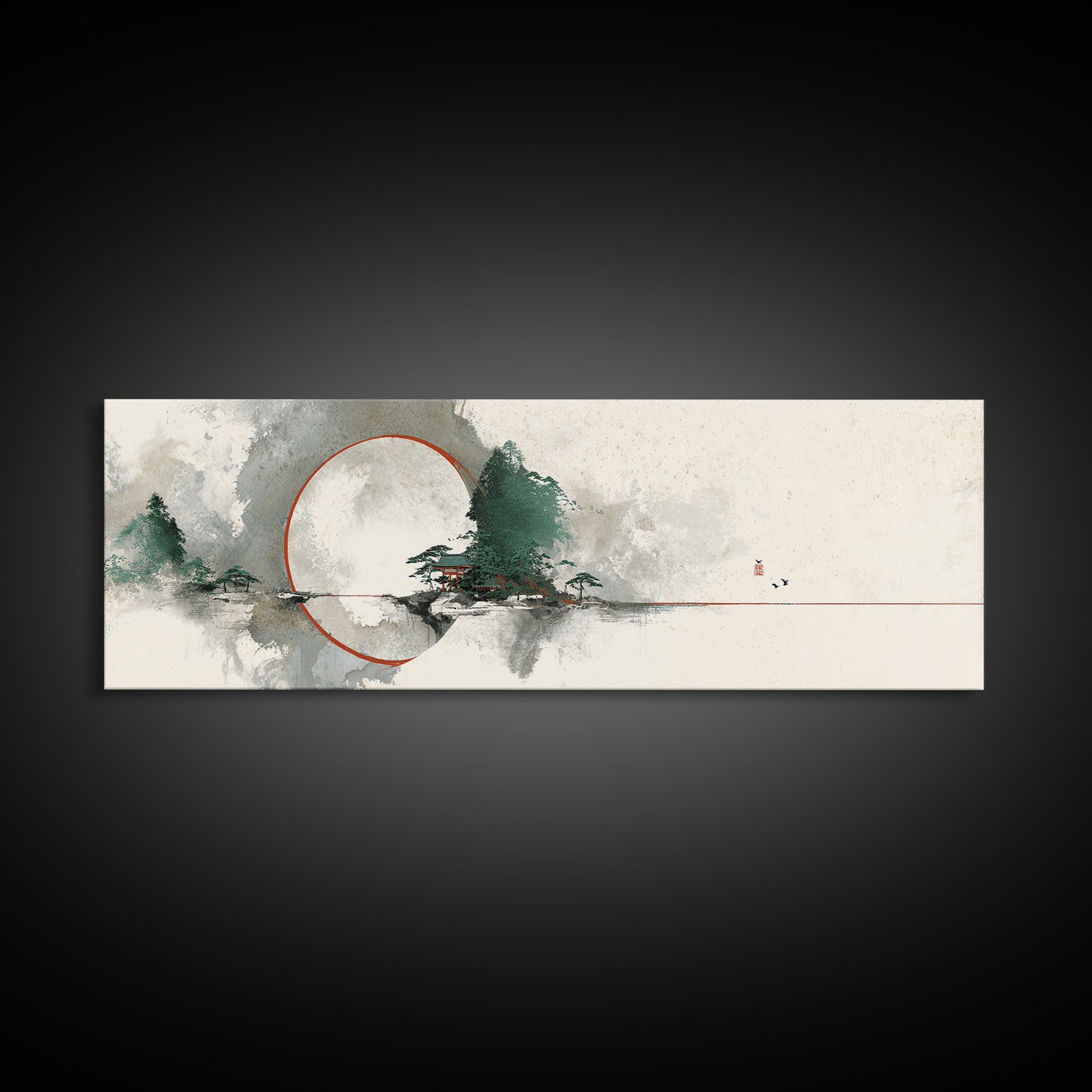 Large Circle and Line Abstract Canvas Print, Black and White Art, Neutral Decor, Living Room Decor, Fine Art, Monochrome, BAW-3x1-40