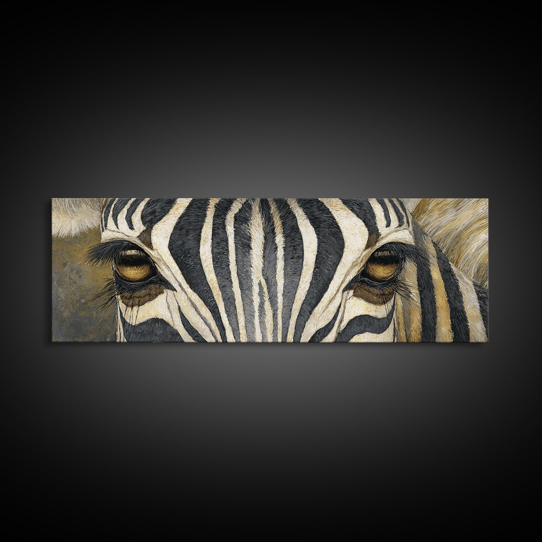 Zebra Stripe Closeup as Graphic Abstraction Canvas Print, Black and White Art, Textured Painting, Living Room Decor, Monochrome, BAW-3x1-48
