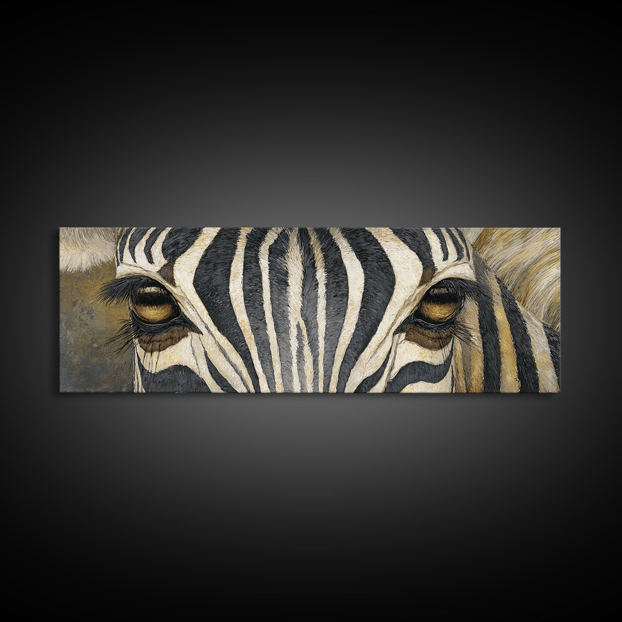 Zebra Stripe Closeup as Graphic Abstraction Canvas Print, Black and White Art, Textured Painting, Living Room Decor, Monochrome, BAW-3x1-48
