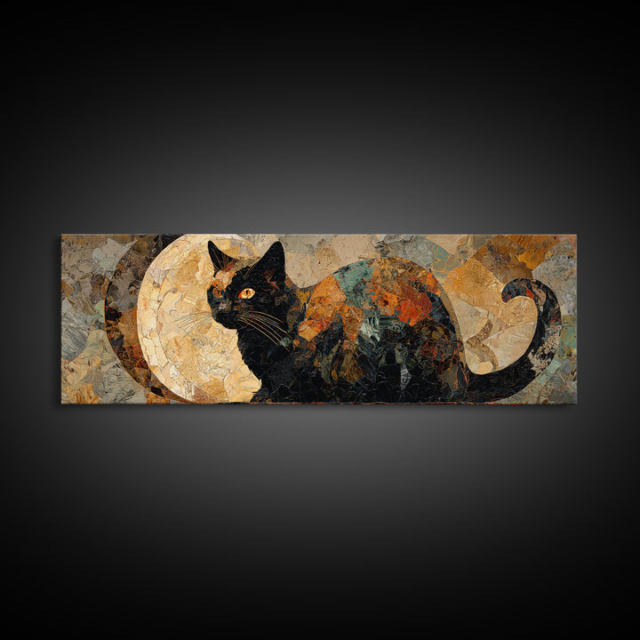 Black Cat Silhouette Framed Canvas Print, Black and White Art, Minimalist Decor, Living Room Decor, Fine Art, Monochrome, BAW-3x1-56