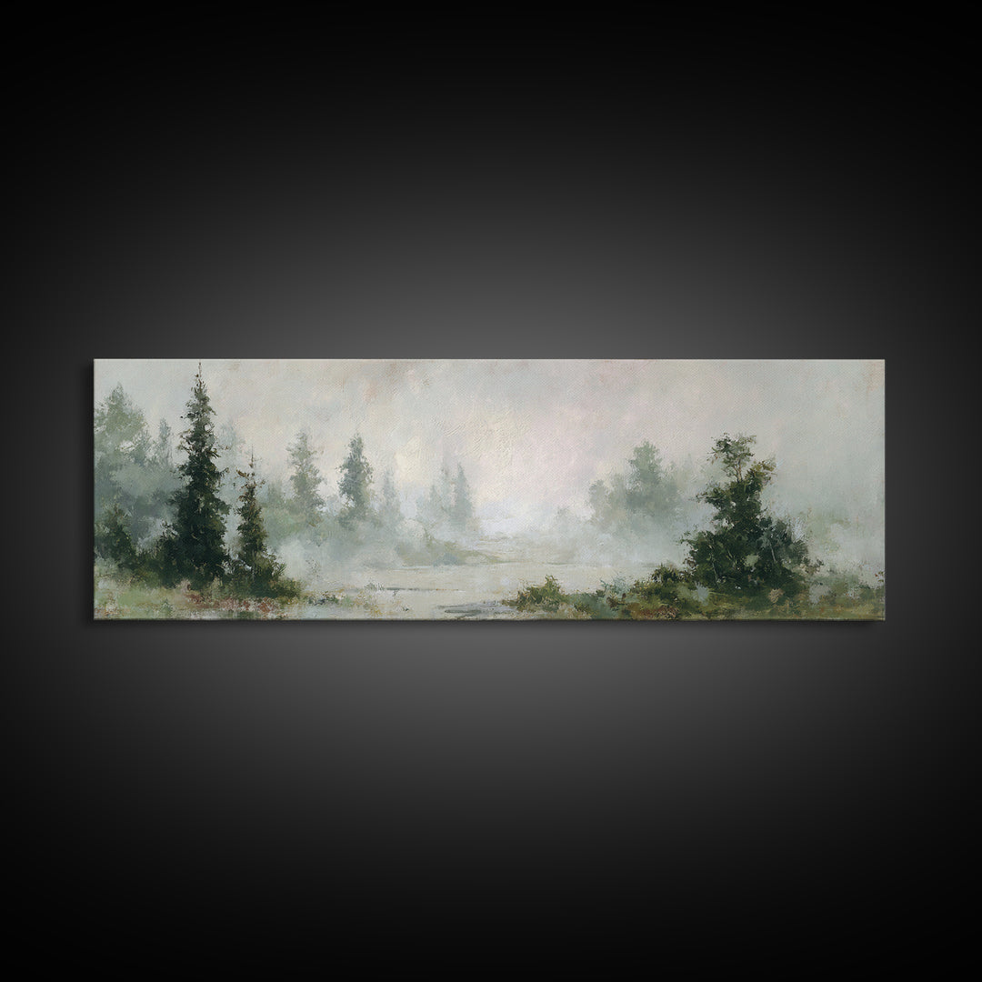 Misty Bridge Landscape Framed Canvas Print, Black and White Art, Digital Prints, Living Room Decor, Fine Art, Monochrome, BAW-3x1-59