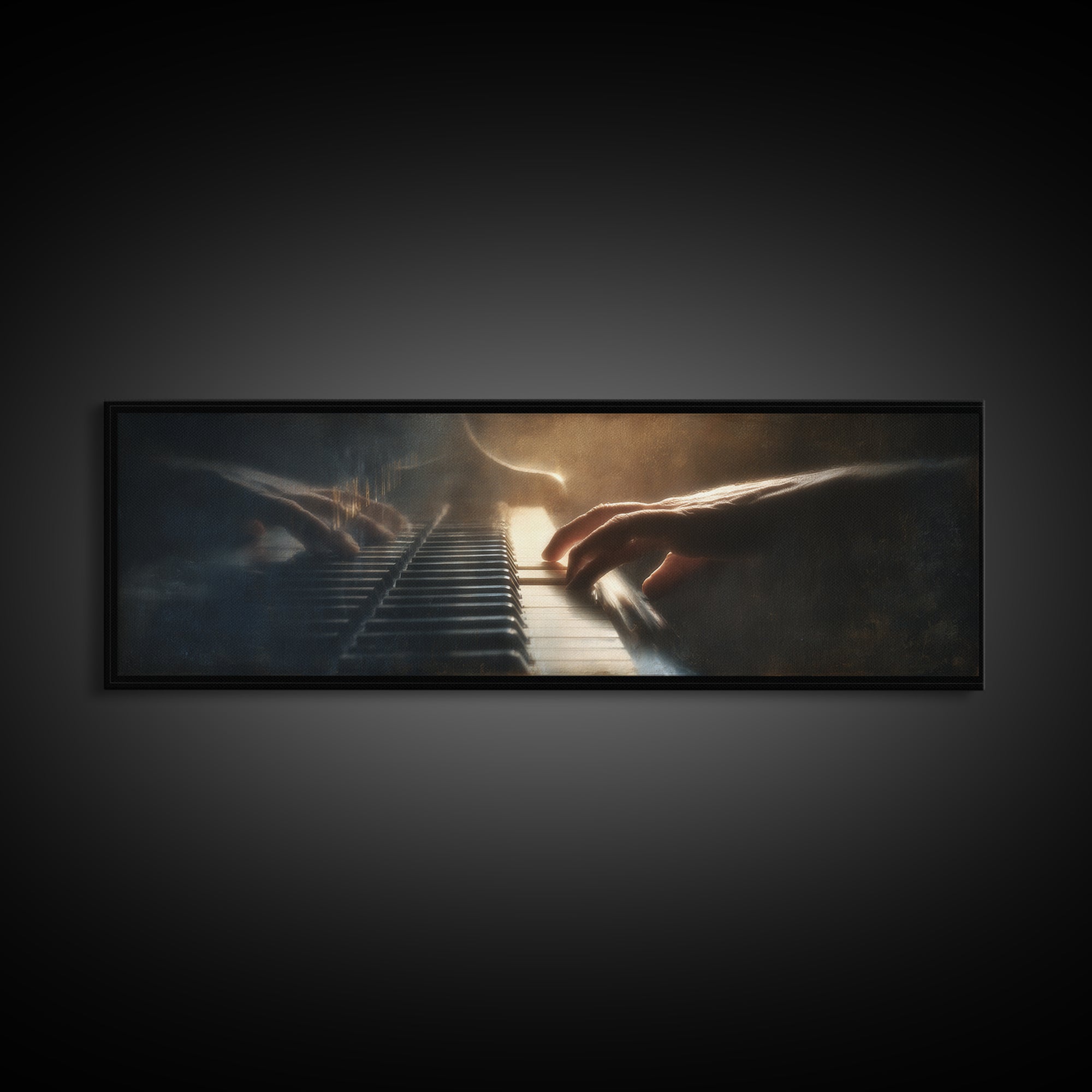 Piano Keys and Hands Canvas Print, Black and White Art, Boho Decor, Living Room Decor, Oil Painting, Monochrome, BAW-3x1-62