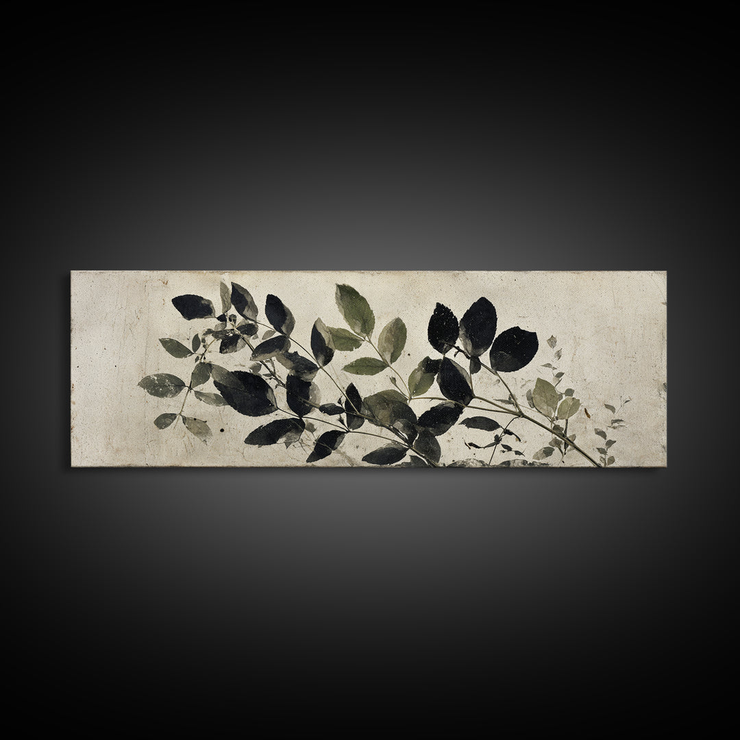 Black and White Botanical Specimen Plate Canvas Print, Black and White Art, Contemporary Art, Living Room Decor, Monochrome, BAW-3x1-63