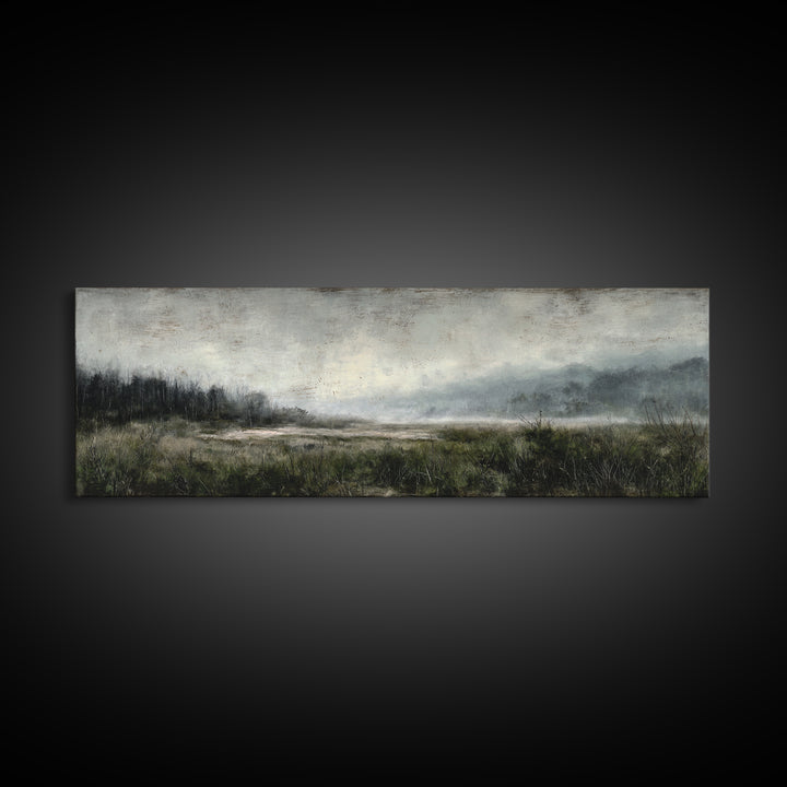 Moody Foggy Forest Canvas Print, Black and White Art, Gothic Decor, Living Room Decor, Oil Painting, Monochrome, BAW-3x1-71