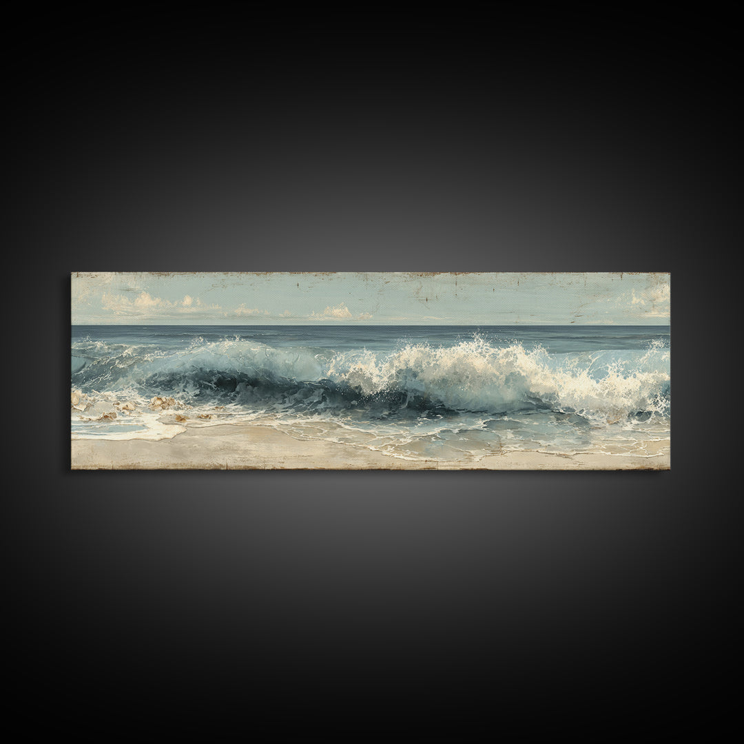 Stormy Ocean Wave Framed Canvas Print, Black and White Art, Modern Wall Art, Living Room Decor, Fine Art, Monochrome, BAW-3x1-74